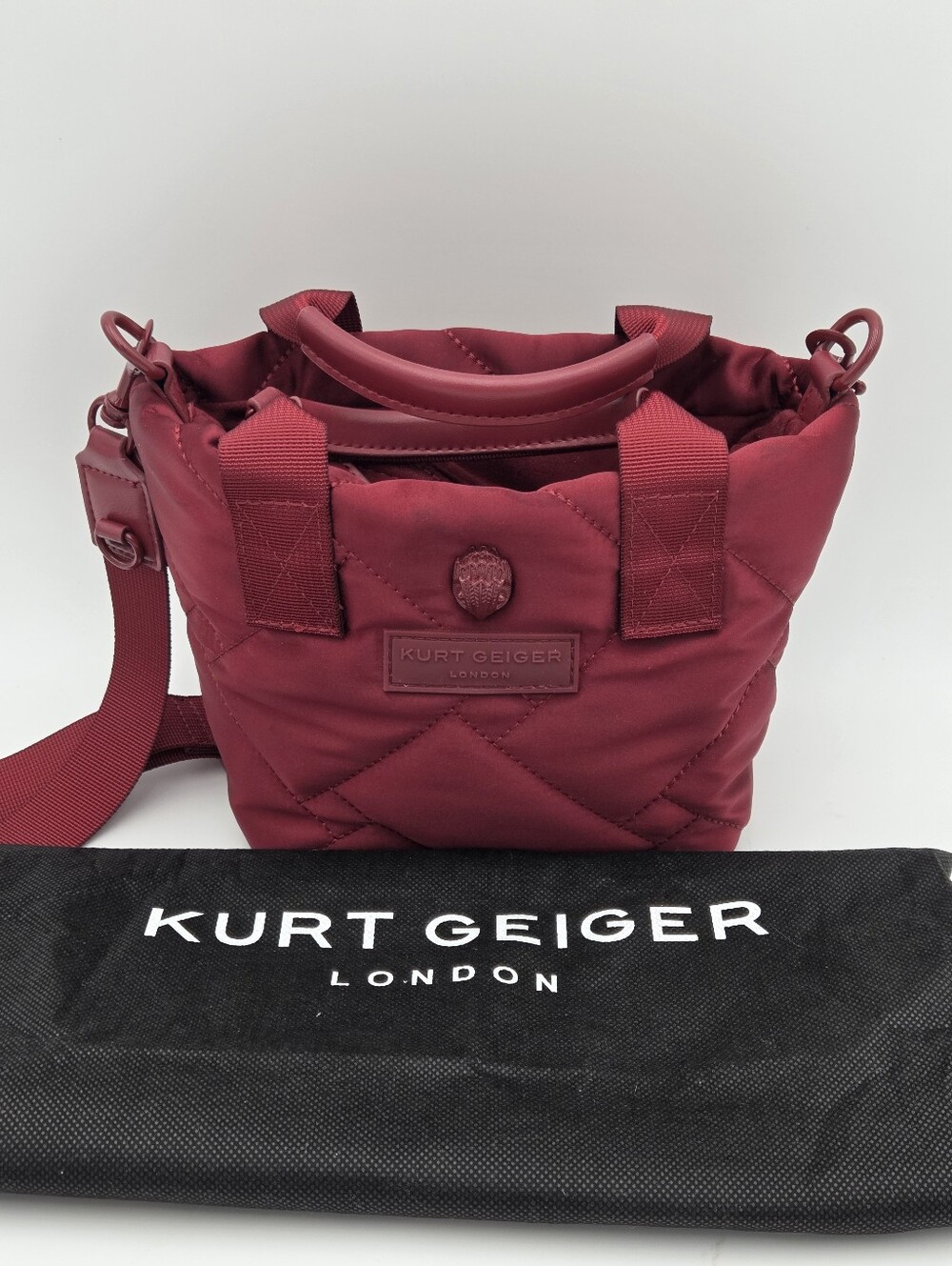 Kurt Geiger Burgundy Quilted Crossbody Mini Tote